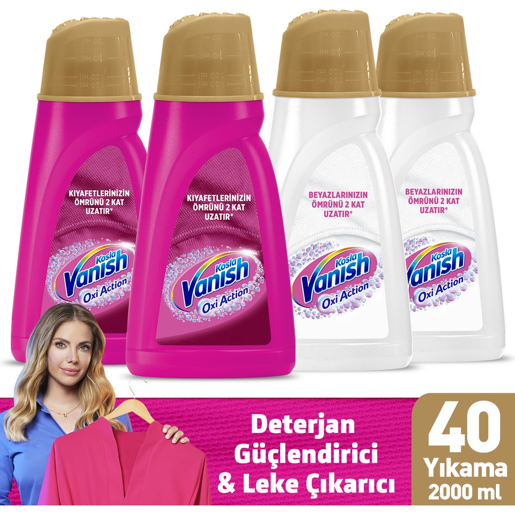 Vanish Oxi Action Deterjan Güçlendirici ve Leke Çıkarıcı Sıvı Renkliler 1000 ml x 2 + Beyaz 1000 ml x 2 Çamaşır Yıkama Fiyatı