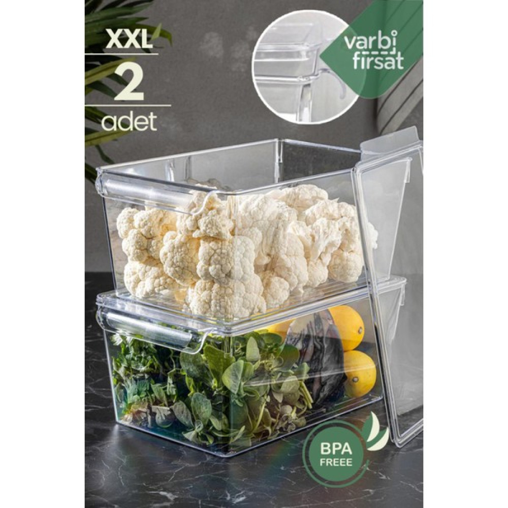 VarBiFırsat 2'li Kapaklı Xxl Buzdolabı Düzenleyici Buzdolabı Içi Düzenleyici Organizer 14 x 32,5 x 20 cm 9 Litre - 2 Adet Saklama Kapları Fiyatı