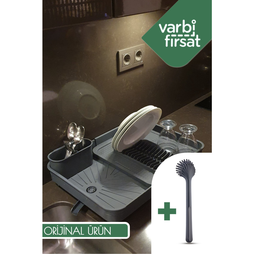 Varbifırsat Açılır Kapanır Sürgülü Tabaklık Bulaşıklık Bulaşık Sepeti - Bulaşık Fırçası Set / Antrasit Mutfak Gereçleri Fiyatı