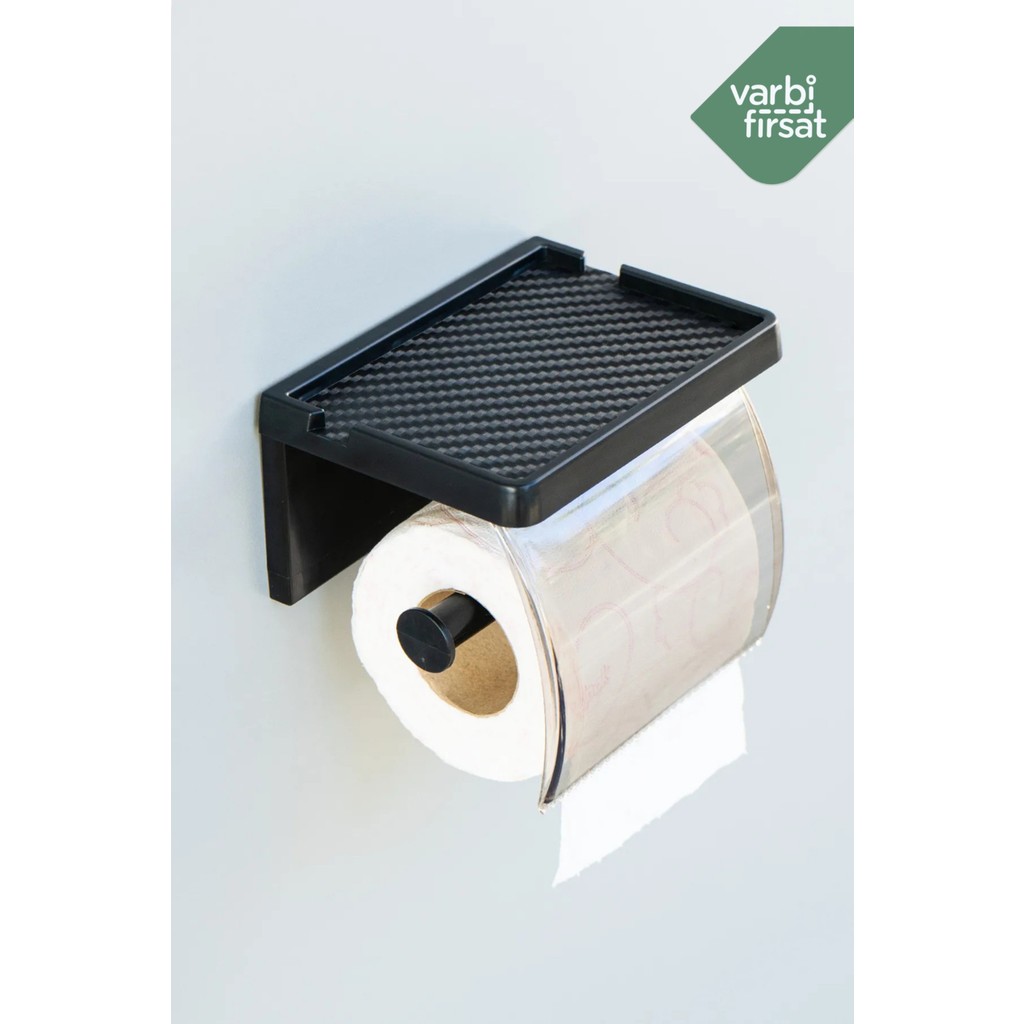 VarBiFırsat Yapışkanlı Kapaklı Tuvalet Kağıdı Askısı Banyo Tuvalet Kağıtlığı Aparatı Peçetelik Organizer Plastik - Siyah Tuvalet Kağıdı Fiyatı