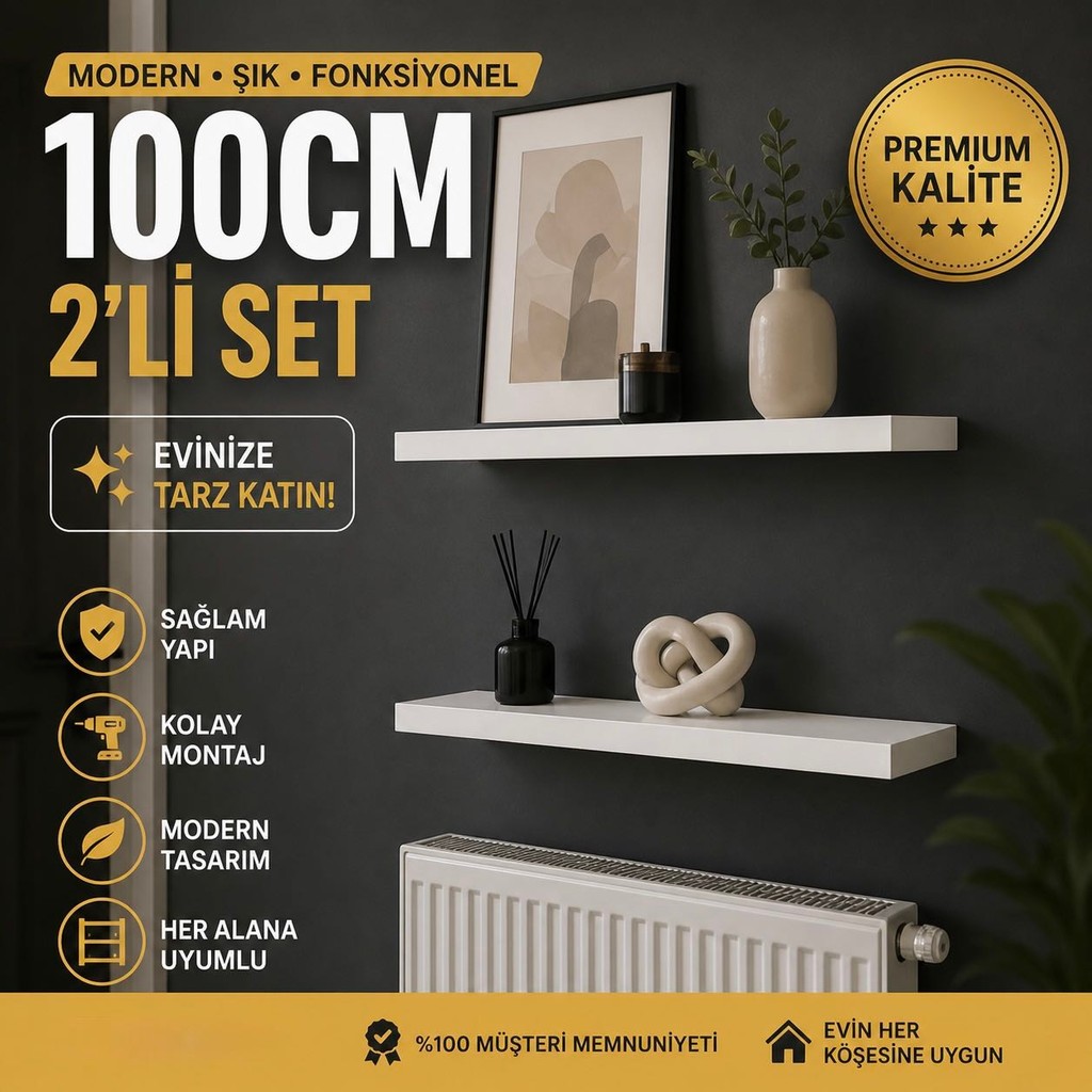 Vardar 100 cm Uçan Raf 2'li Set Mdflam | Ince Tasarım Modern Duvar Rafı – Salon & Koridor Dekoratif Raf Duvar Rafı Fiyatı
