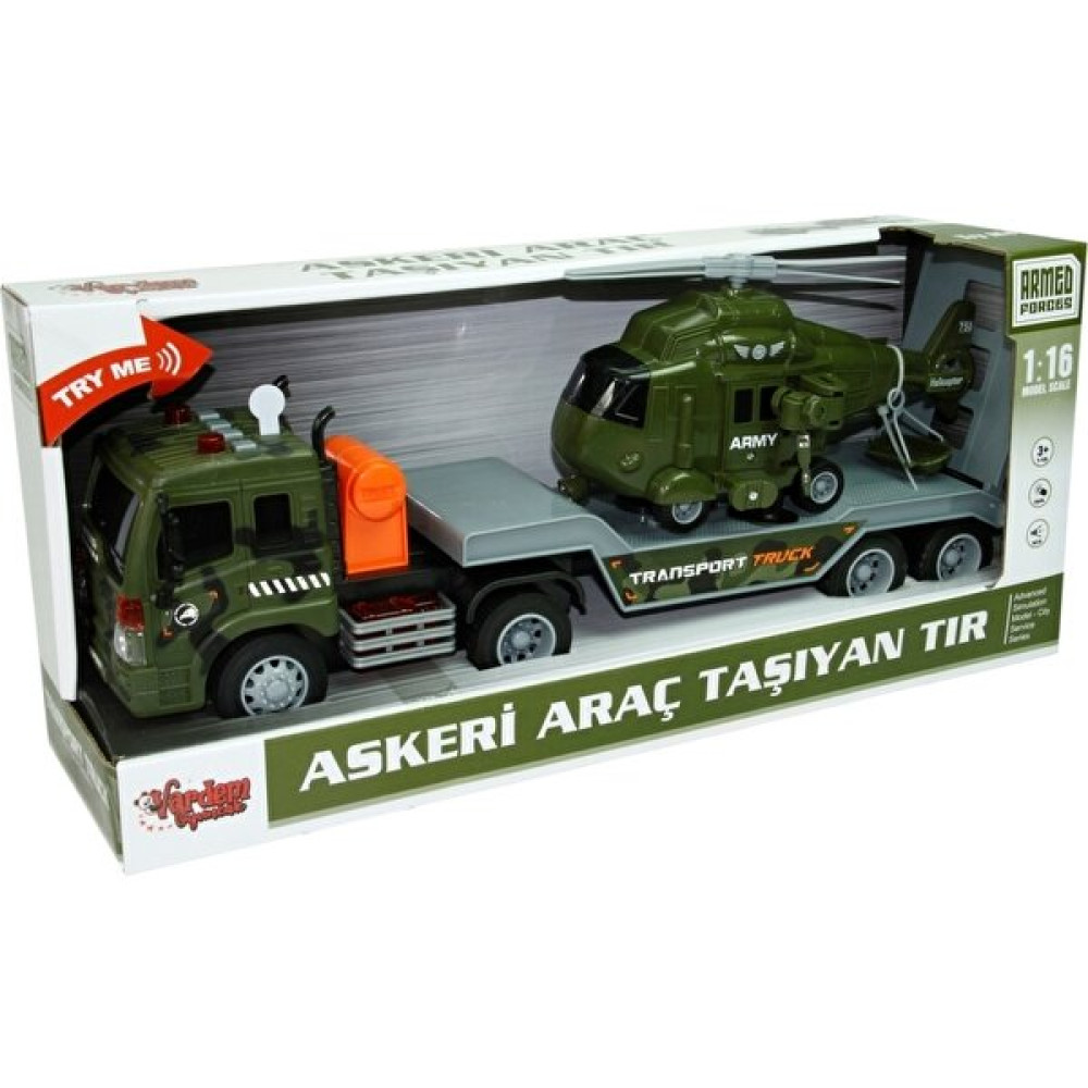 Vardem 1:16 Sürtmeli Sesli Işıklı Askeri Helikopter taşıyan Tır Oyuncak Araç Fiyatı