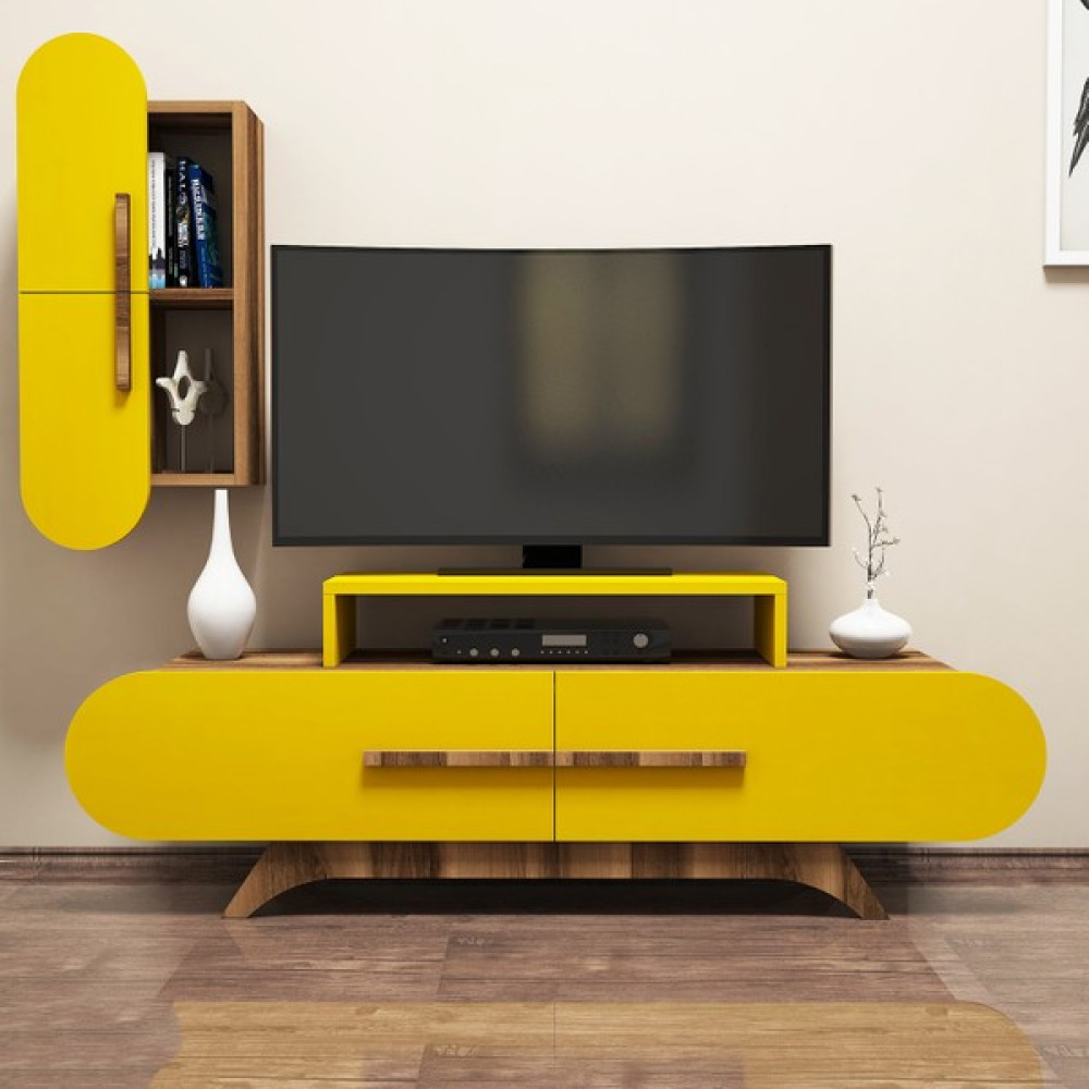 Variant Concept Rose Duvar Raflı Tv Ünitesi Ceviz - Sarı Tv Ünitesi / Sehpası Fiyatı