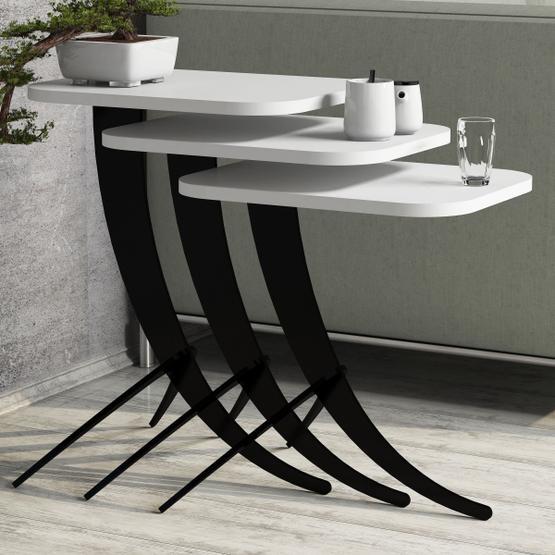 Variant Pion Metal Ayaklı 3'lü Beyaz Zigon Sehpa