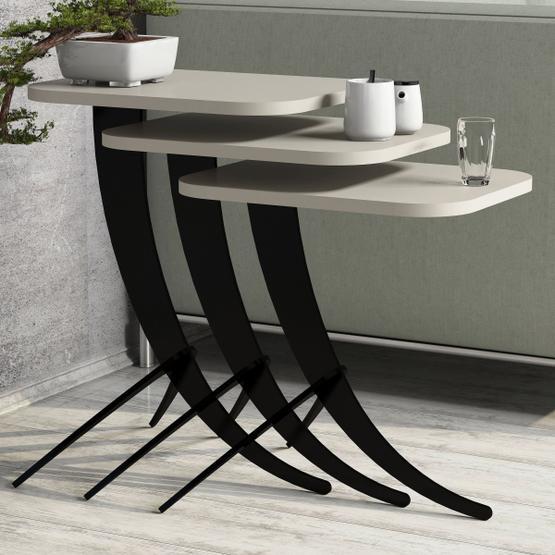 Variant Pion Metal Ayaklı 3'lü Beyaz Zigon Sehpa