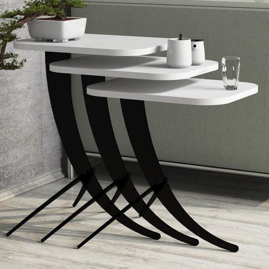 Variant Pion Metal Ayaklı 3'lü Beyaz Zigon Sehpa