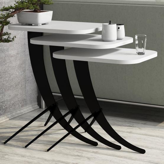 Variant Pion Metal Ayaklı 3'lü Beyaz Zigon Sehpa Zigon Sehpa Fiyatı