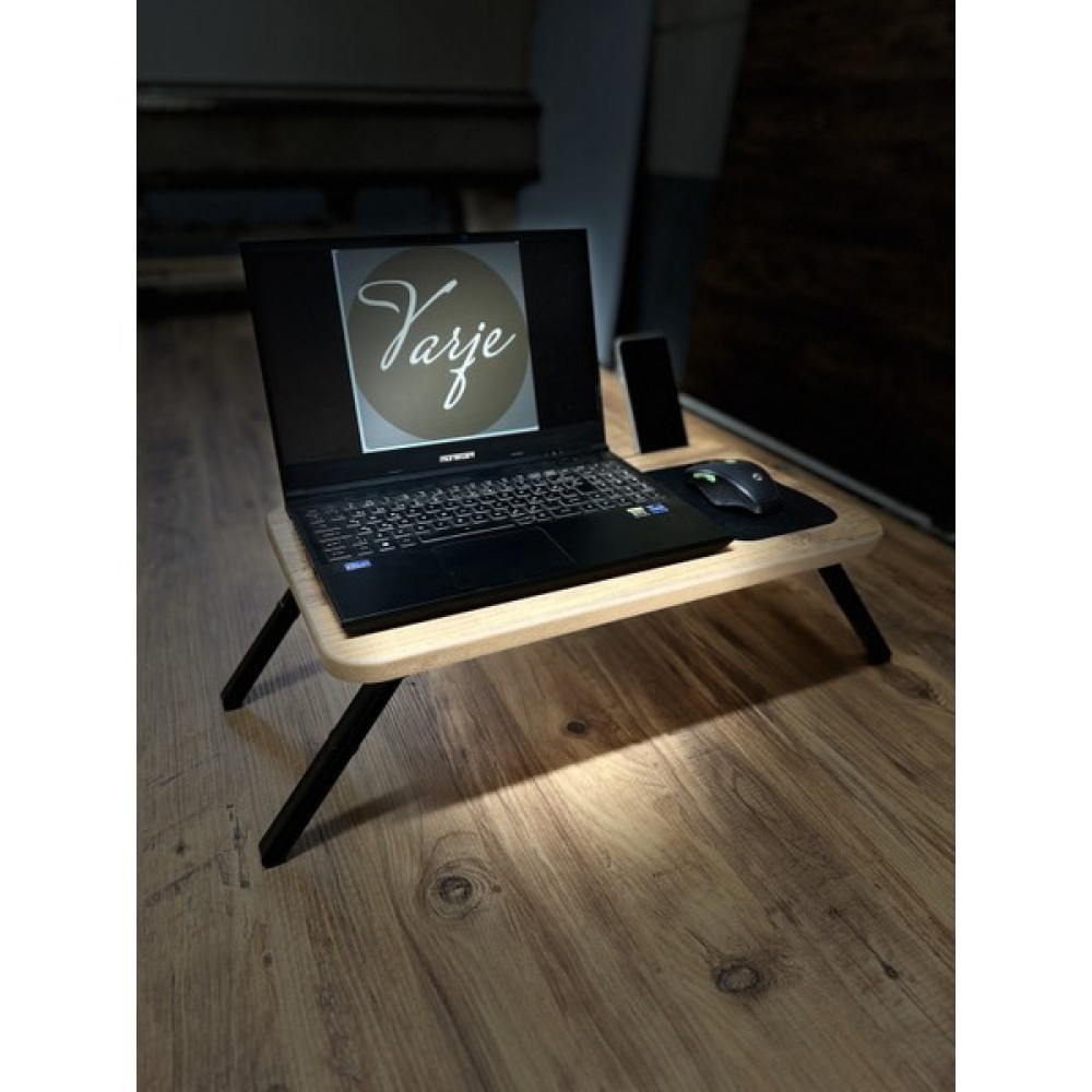 Varje Laptop Sehpası Foldaway Telefon ve Tablet Bölmeli Katlanır Ayaklı Notebook Bilgisayar Çalışma Masası - 55x32 - Atlantik Çam Sehpa Fiyatı
