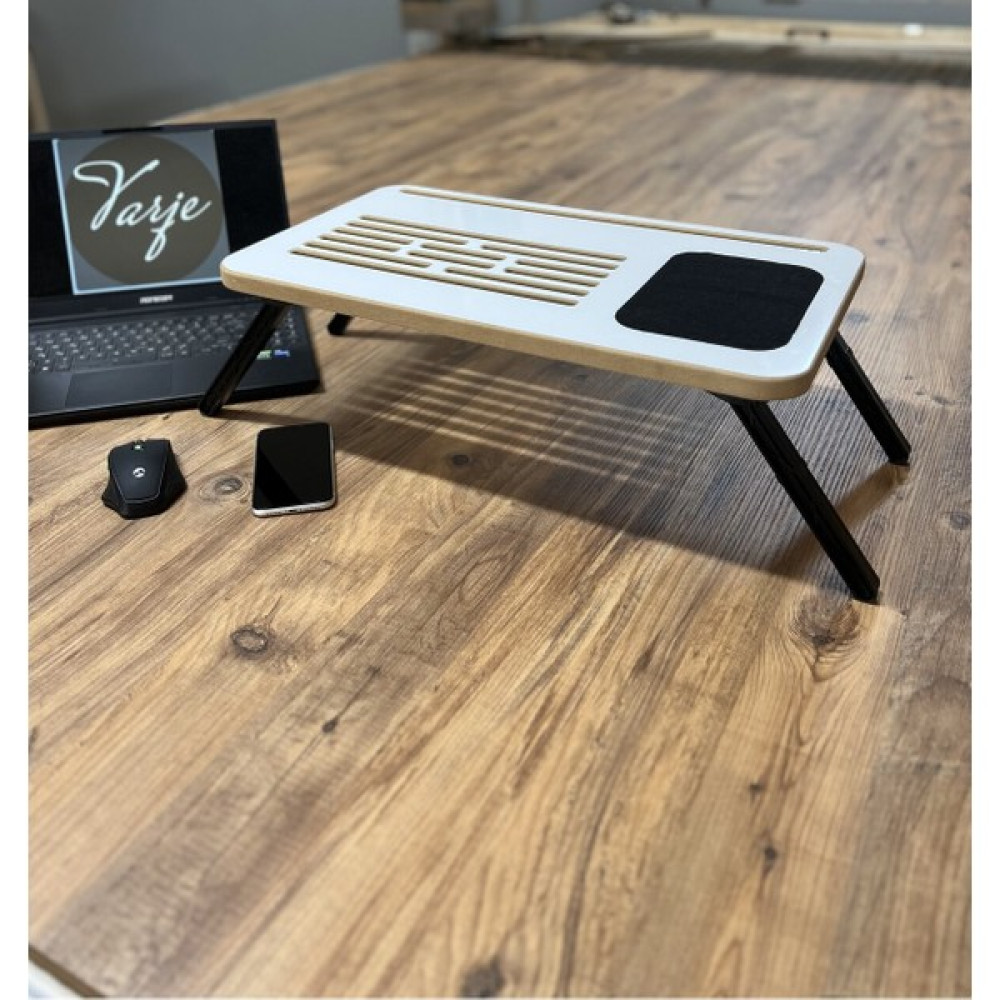 Varje Laptop Sehpası Foldaway Telefon ve Tablet Bölmeli Katlanır Ayaklı Notebook Çalışma Masası Beyaz-Siyah - 50x35 - Siyah Sehpa Fiyatı