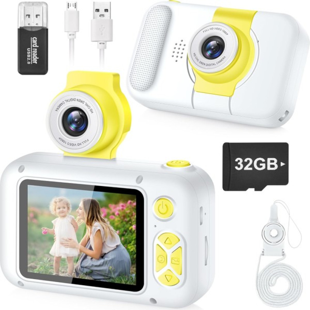 Varsthree 180° Döner Lensli Çocuk Kamerası 2 4 Inç IPS Ekran ve 1080P Dijital Çekim - Beyaz Dijital Fotoğraf Makineleri Fiyatı