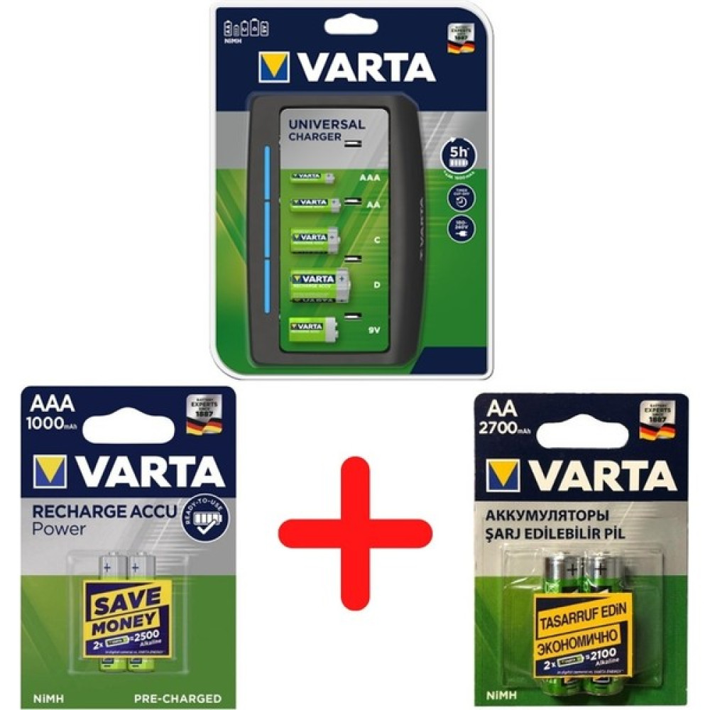 Varta 57648 Pilsiz Şarj Cihazı + Varta 2700MAH Aa Şarjlı Pil + Varta 1000MAH Aaa Şarjlı Pil Şarj Cihazları & Kitler Fiyatı