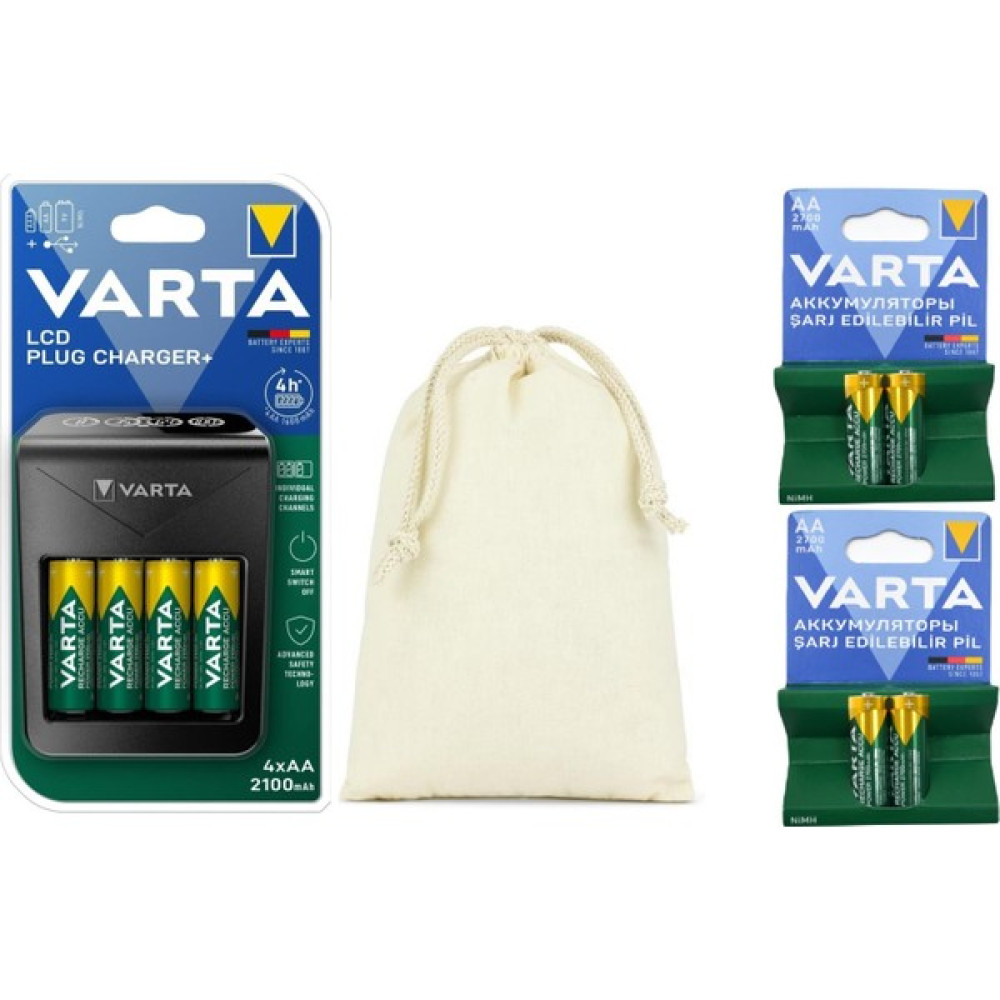 Varta LCD Plug+ Plus Şarj Cihazı +4 Adet 2100AA+(4 Adet 2700MAH Aa Şarjlı Pil)+Saklama Kılıfı Şarj Cihazları & Kitler Fiyatı
