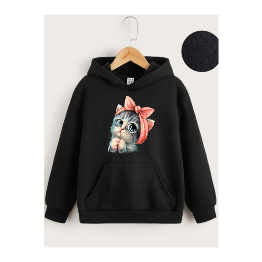 VASK - Kapüşonlu Çocuk Sweatshirt Tatlı Kedi Baskılı 6 YAŞ Beden Bayan Sweatshirt Fiyatı