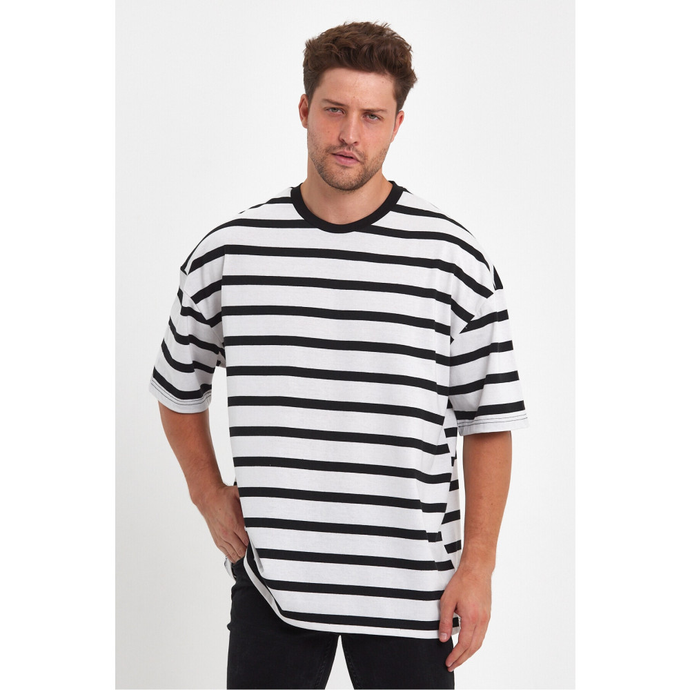 VASK Unisex Siyah Beyaz Çizgili Basic Oversize Tshirt 9-11 Yaş Beden Bayan T-shirt Fiyatı