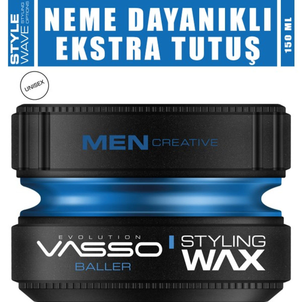 Vasso 24 Saat Tutuş Sağlayan Tüm Saç Tipleri Için Parlak Görünüm Veren Neme Karşı Dayanıklı Wax 150 ml 8699216347591(Baller) Saç Şekillendirici Krem Fiyatı