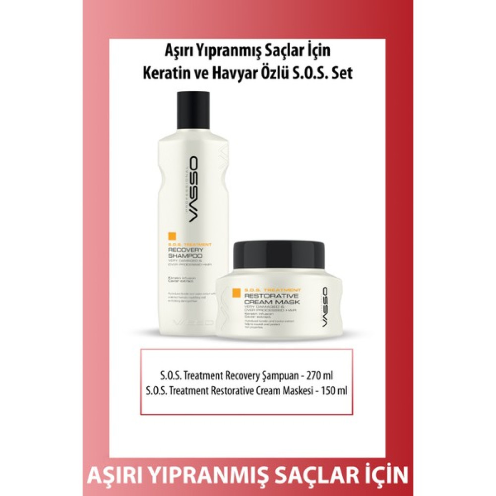 Vasso Women Yıpranmış Saçlar Için Acil Kurtarma Seti Keratinli Şampuan ve Keratinli Saç Maskesi 260ML+150ML SAMMASK260150 Şampuan ve Saç Kremi Fiyatı