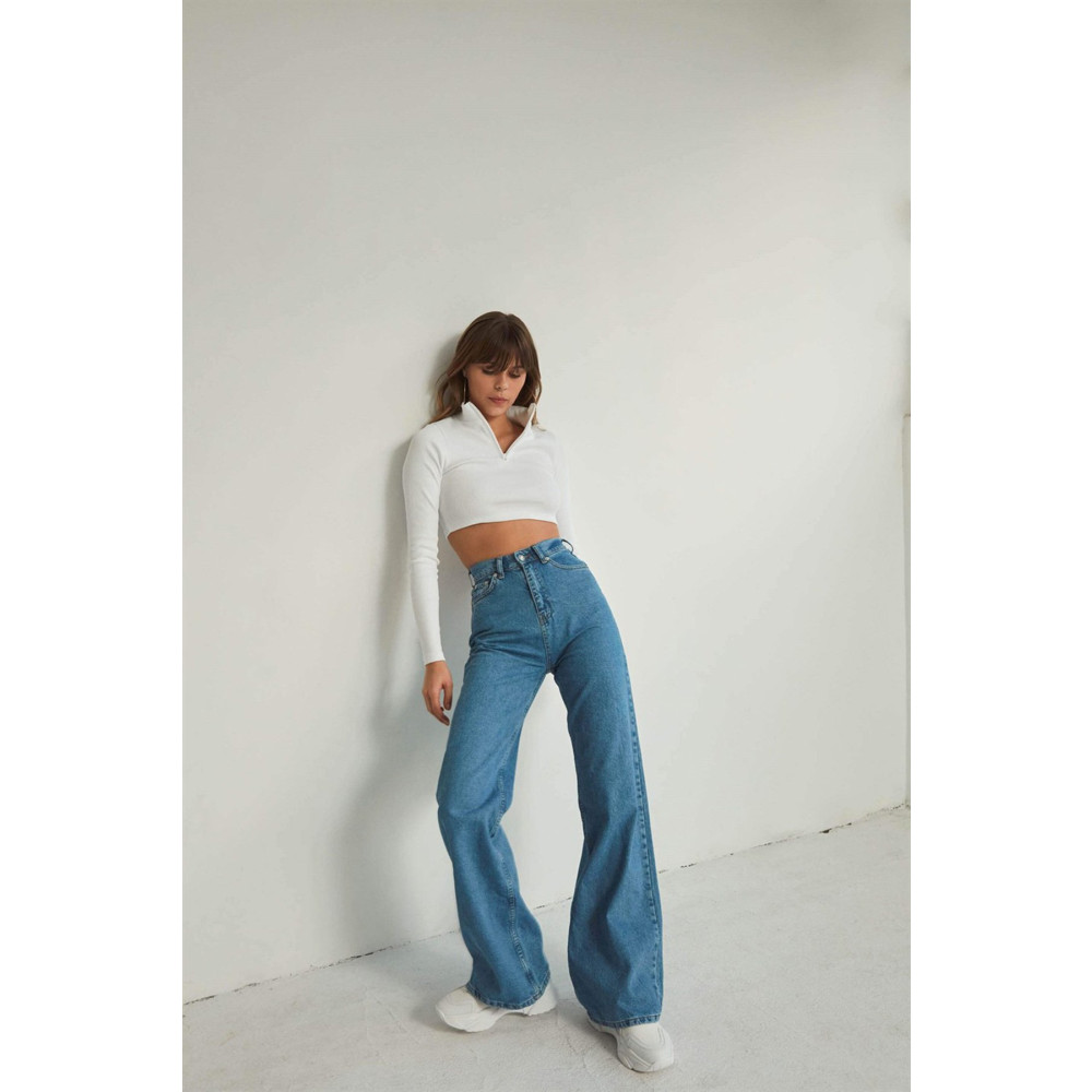VATKALI Uzun Bol Paça Jean Mavi 38 Beden Bayan Jeans / Kot Pantolon Fiyatı