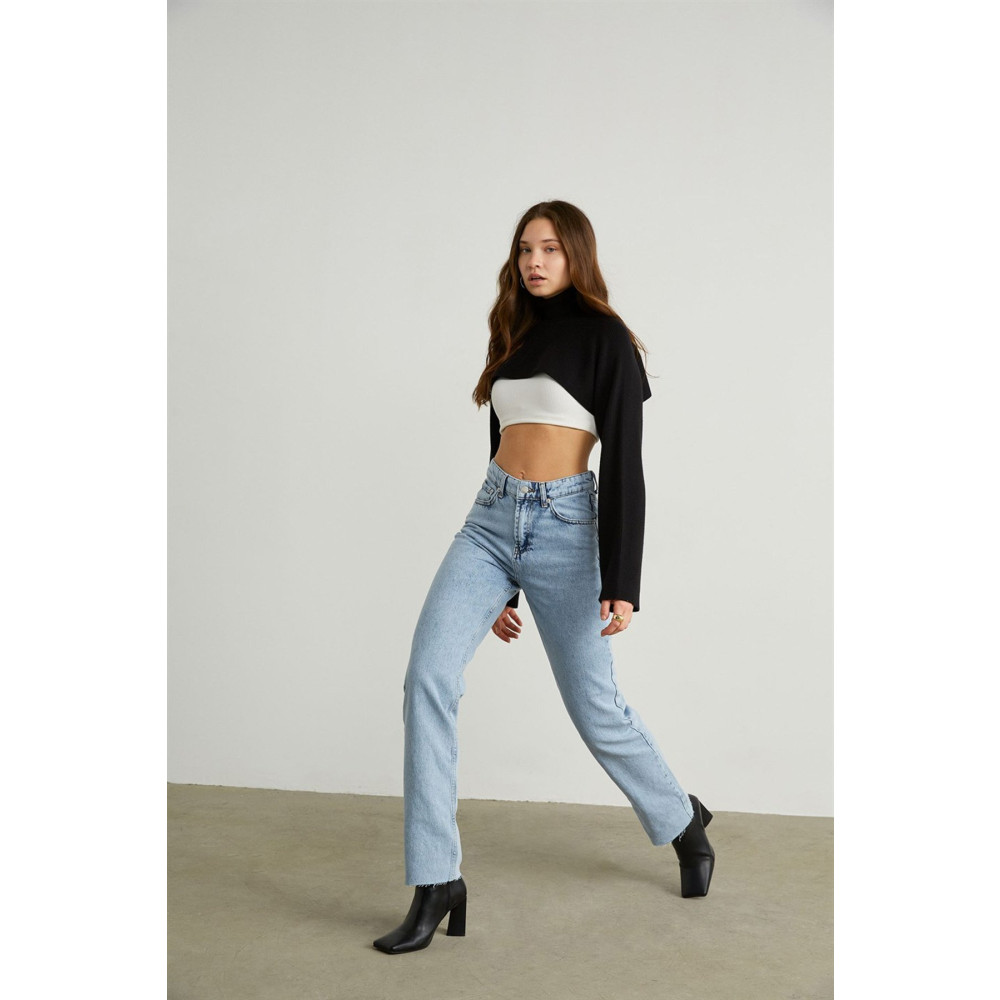 VATKALI Yüksek Bel Straight Fit Jean Mavi 34 Beden Bayan Jeans / Kot Pantolon Fiyatı