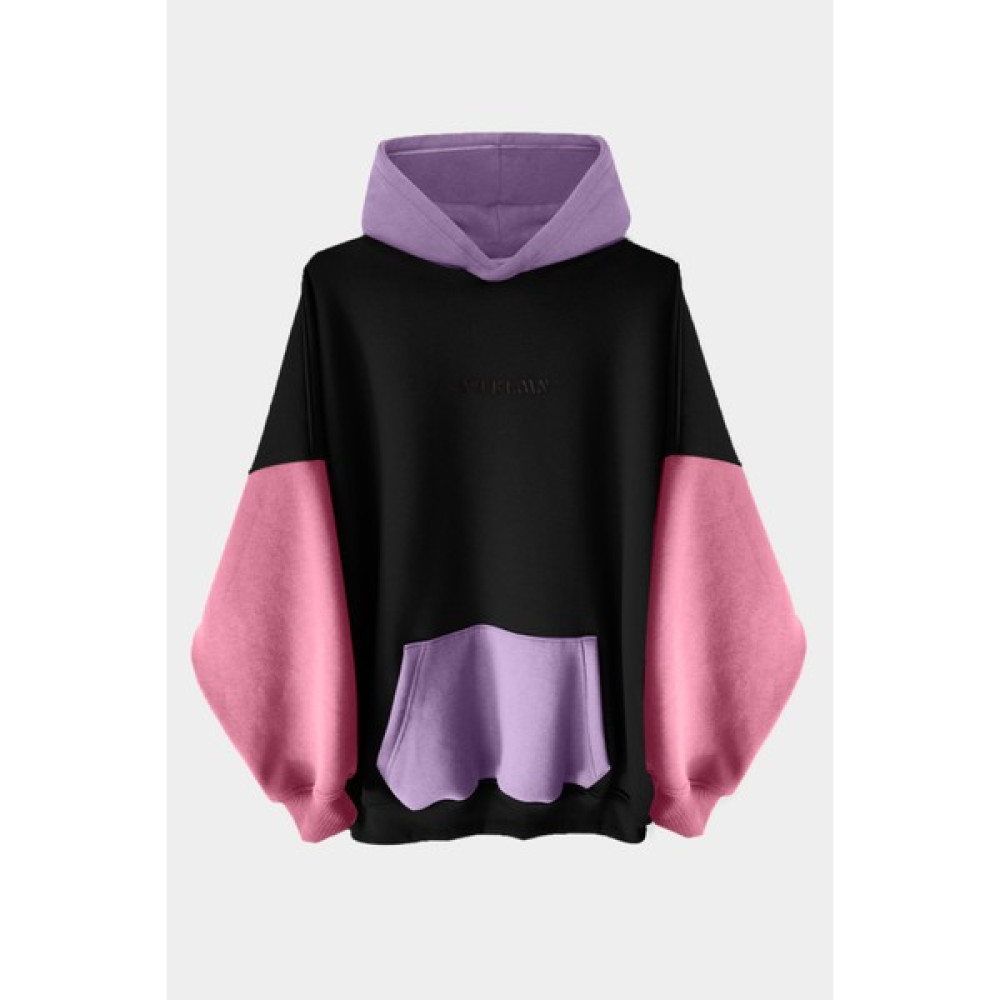 Vatkalimon Siyah Pembe Lila Renkli Kapüşonlu Hoodie Sweatshirt Bayan Sweatshirt Fiyatı