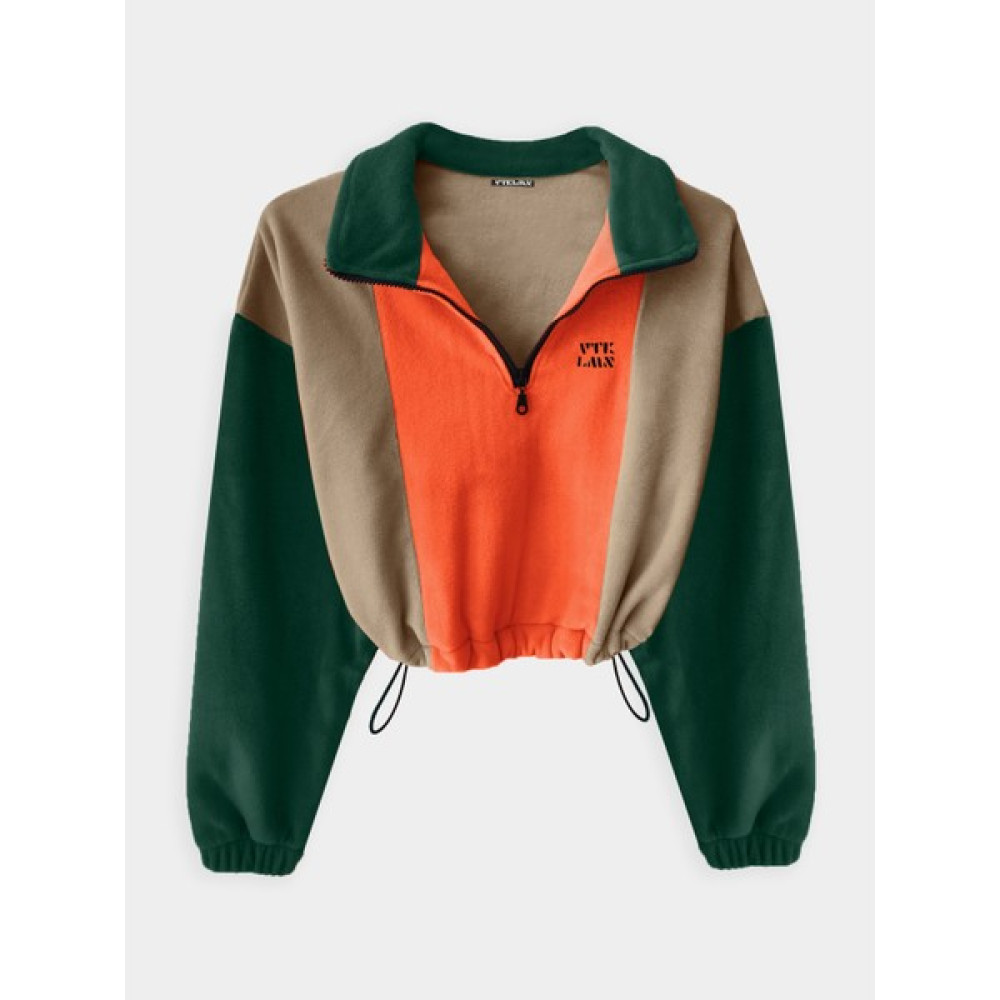 Vatkalimon Turuncu Kahve Haki Yarım Fermuarlı Crop Polar Sweatshirt Bayan Sweatshirt Fiyatı