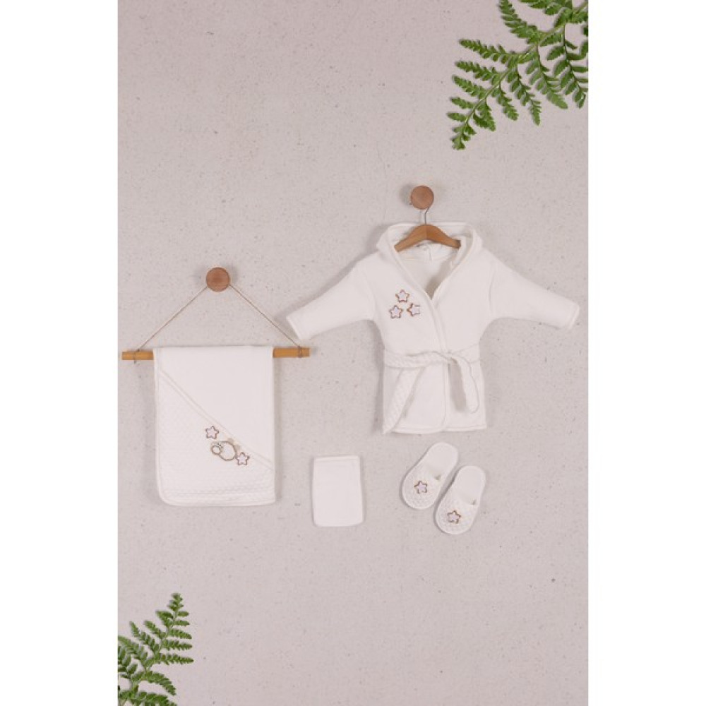 Vav Baby Vavbaby Kapüşonlu Pamuklu Unisex Bebek Bornoz Takımı Beyaz Kuzulu Oto Boyaları Fiyatı
