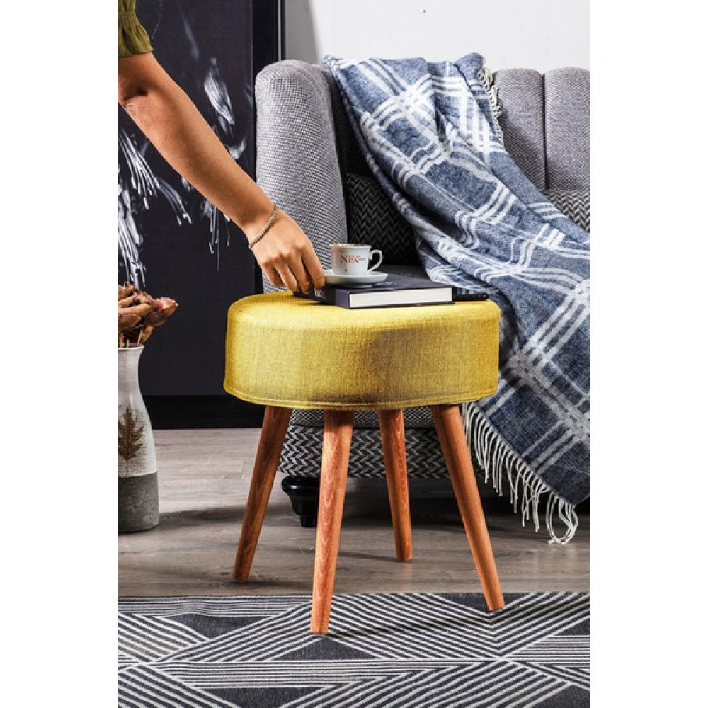 Vav Home News Sarı Ahşap Ayaklı Puf Puf Fiyatı
