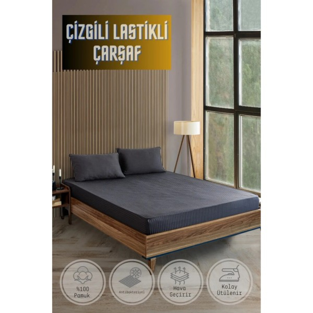 Vavey Soft Cotton Çift Kişilik Lastikli Çarşaf Takımı 180X200 cm + 2 Adet Yastık Kılıfı 50X70 cm - Antrasit - Gri - 180 x 200 cm Nevresim Takımı Fiyatı