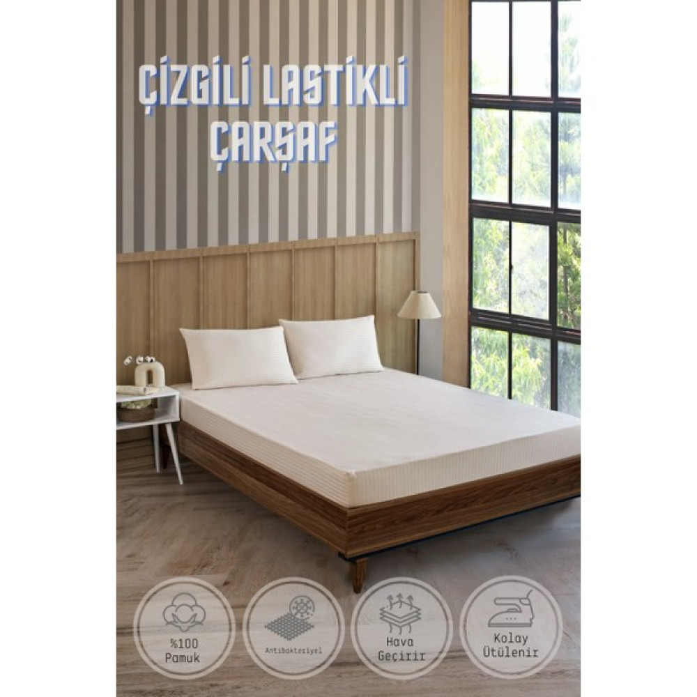 Vavey Soft Cotton Çift Kişilik Lastikli Çarşaf Takımı 180X200 cm + 2 Adet Yastık Kılıfı 50X70 cm - Bej - 180 x 200 cm Nevresim Takımı Fiyatı
