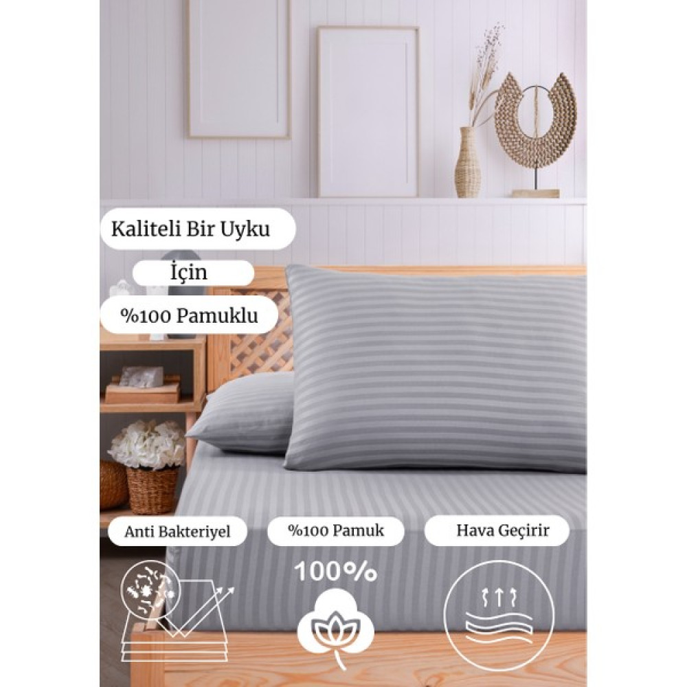 Vavey Soft Cotton Çift Kişilik Lastikli Çarşaf Takımı 180X200 cm + 2 Adet Yastık Kılıfı 50X70 cm - Gri Çarşaf Fiyatı