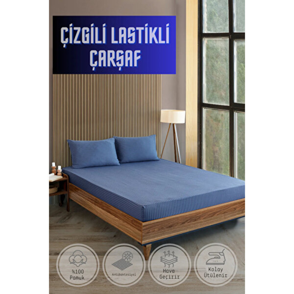Vavey Soft Cotton Çift Kişilik Lastikli Çarşaf Takımı 180X200 cm + 2 Adet Yastık Kılıfı 50X70 cm - Mavi - 180 x 200 cm Nevresim Takımı Fiyatı