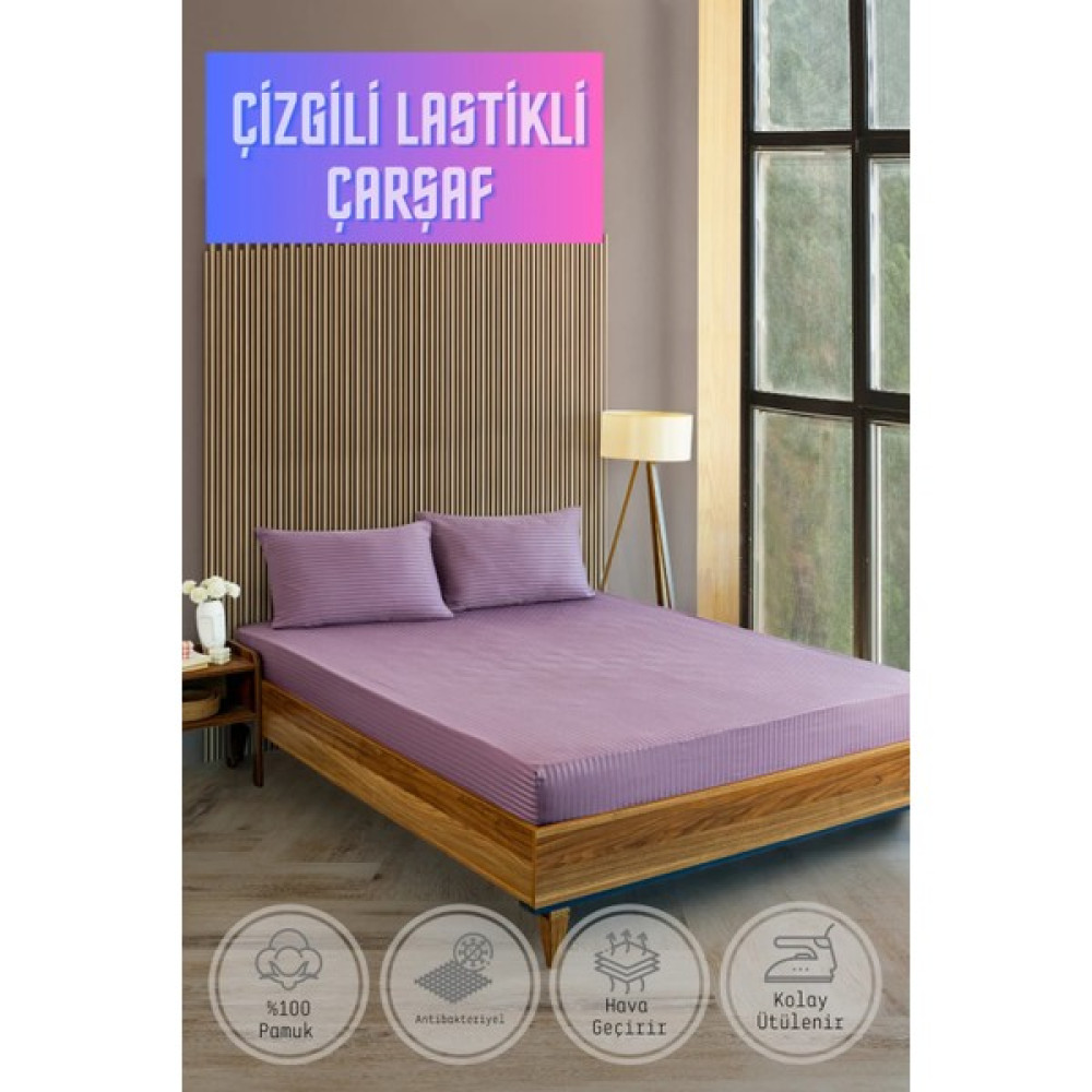 Vavey Soft Cotton Çift Kişilik Lastikli Çarşaf Takımı 180X200 cm + 2 Adet Yastık Kılıfı 50X70 cm - Mor - 180 x 200 cm Nevresim Takımı Fiyatı
