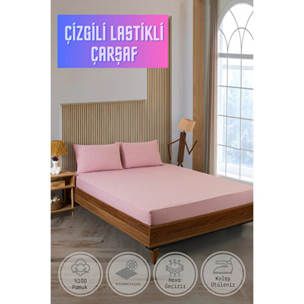 Vavey Soft Cotton Çift Kişilik Lastikli Çarşaf Takımı 180X200 cm + 2 Adet Yastık Kılıfı 50X70 cm - Pembe - 180 x 200 cm Nevresim Takımı Fiyatı