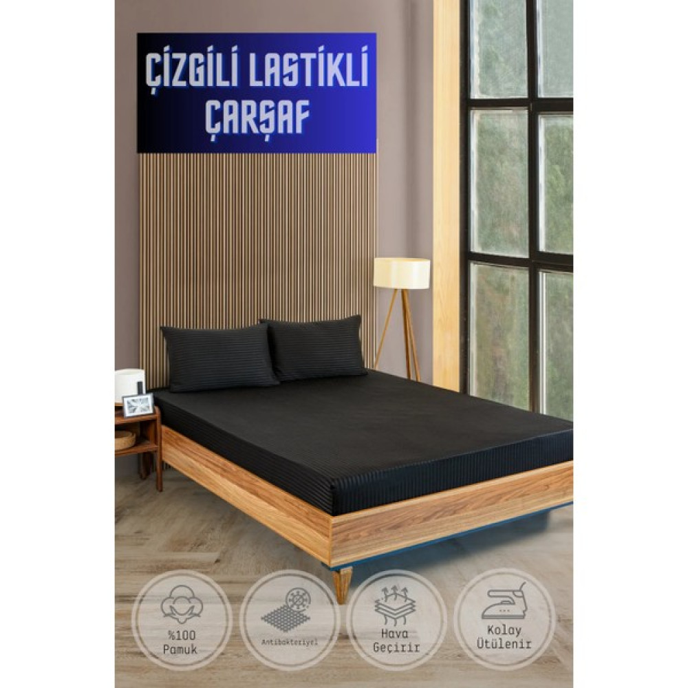Vavey Soft Cotton Çift Kişilik Lastikli Çarşaf Takımı 180X200 cm + 2 Adet Yastık Kılıfı 50X70 cm - Siyah - 180 x 200 cm Nevresim Takımı Fiyatı