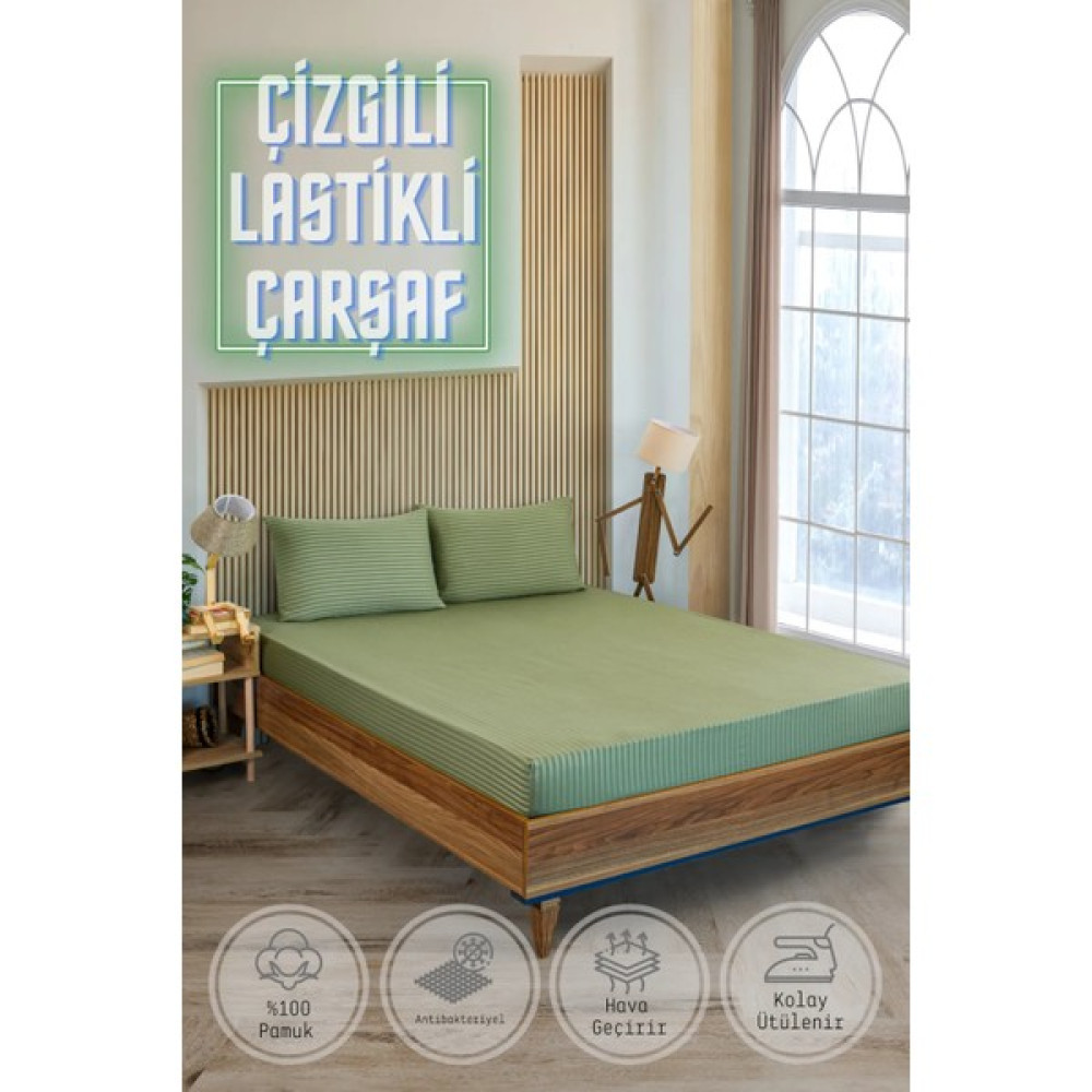 Vavey Soft Cotton Çift Kişilik Lastikli Çarşaf Takımı 180X200 cm + 2 Adet Yastık Kılıfı 50X70 cm - Yeşil - 180 x 200 cm Nevresim Takımı Fiyatı
