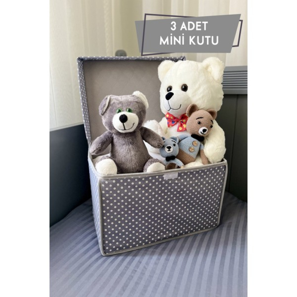 Vaybe 3 Adet Mini Saklama Kutusu,kutu Hurç,kutu,organizer,oyuncak Kutusu Gri Puantiye Desen 30X40X25 Eşya Saklama Kutusu Fiyatı