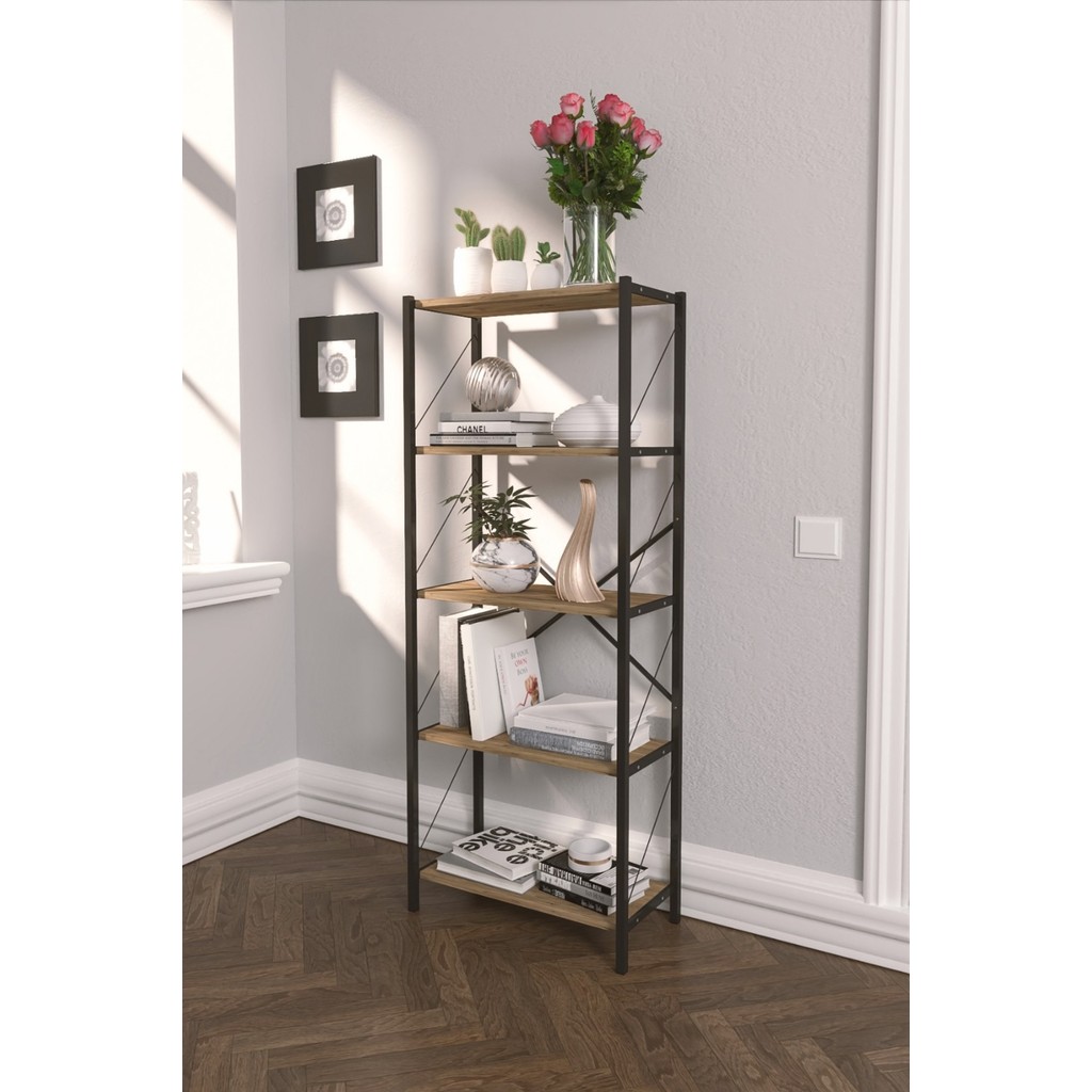 VayLife Dekoratif 5 Raflı Kitaplık 150 x 60 - Ceviz Kitaplık Fiyatı