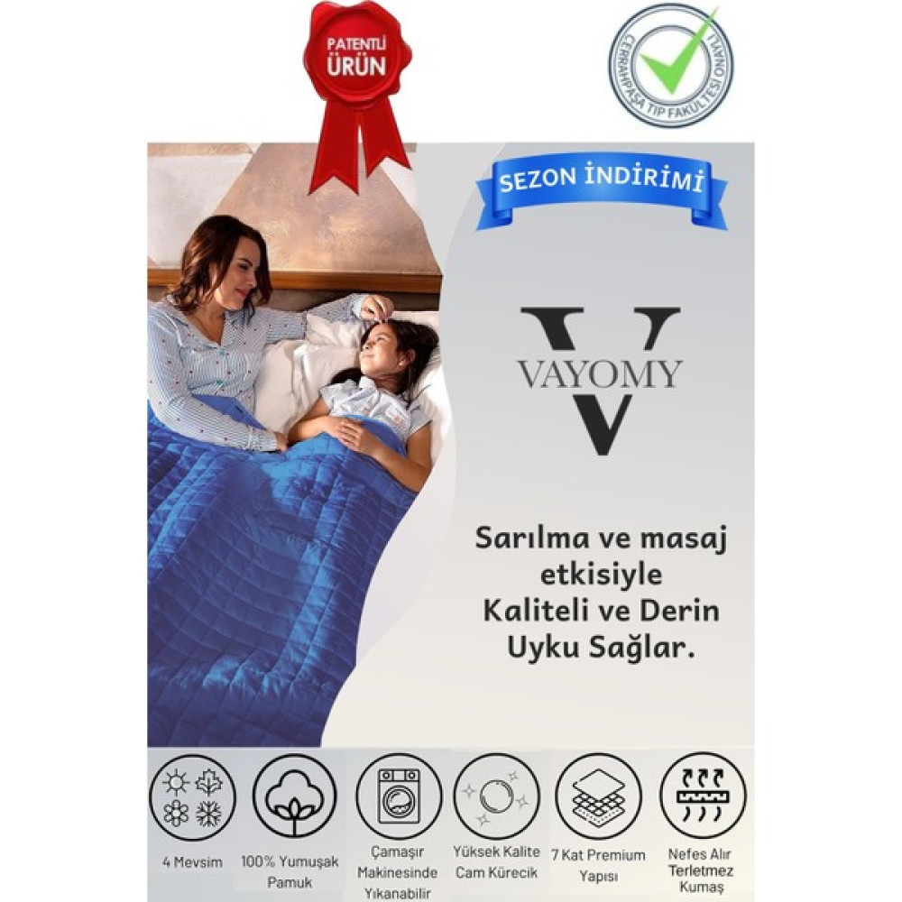 Vayomy Colors Ağırlıklı Battaniye Tek Kişilik Yorgan 3 kg 104X152 %100 Yün Dolgulu 4 Mevsim Kullanılabilir - 01-Mavi - 100 x 150 cm Yorgan Fiyatı