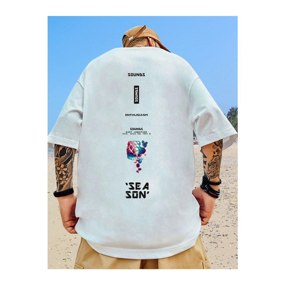 VBSVİBES Erkek Beyaz Oversize Sea Son Baskılı Örme T-shirt M Beden Bayan T-shirt Fiyatı