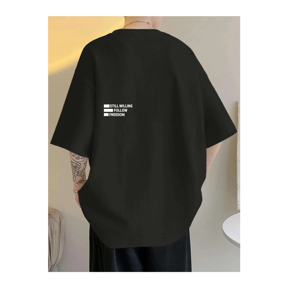 VBSVİBES Unisex Siyah Oversiz Still Follow Freedom Baskılı Örme T-shirt S Beden Bayan T-shirt Fiyatı