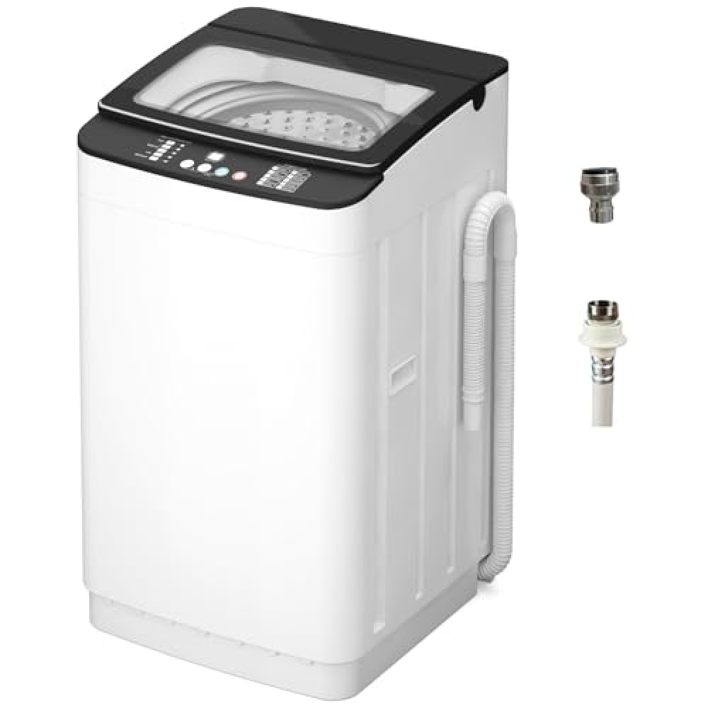 VCJ Portable Washing Machine, 25lbs Fully Automatic Washer with Stainless Steel Tub, 10 Wash Programs, 400W Powerful Motor with Drain Pump, Quiet Operation, Ideal for Apartments & Homes