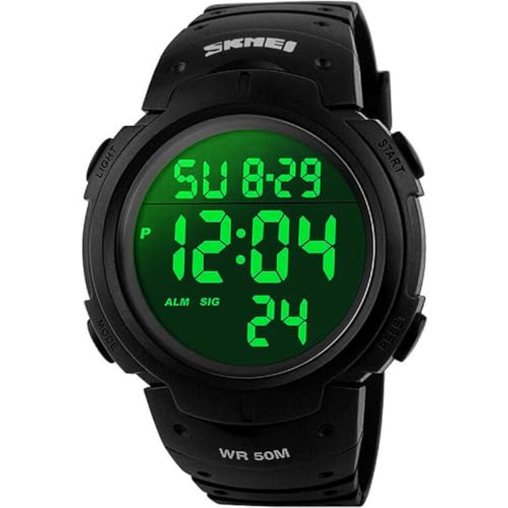 VDSOW Men's Waterproof Sport Watch with Alarm/Stopwatch, Large Wrist Military with LED Backlight, Black, S, Strap, Black, S, Strap
