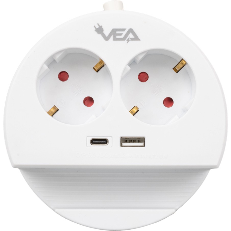 Vea 2'li Telefon Standlı 1 Adet USB 1 Adet Type-C Girişli 3680 Watt 16 Amper 1.5 Metre Kablolu Çoklu Priz Golyat Fiş Priz Bilgisayar Çevirici ve Adaptörü Fiyatı