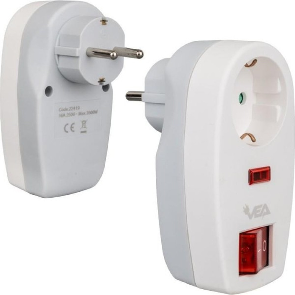 Vea VE-22419 16 Amper - 3500 Watt LED Göstergeli Anahtarlı Tekli Akım Korumalı Priz Prizler Fiyatı