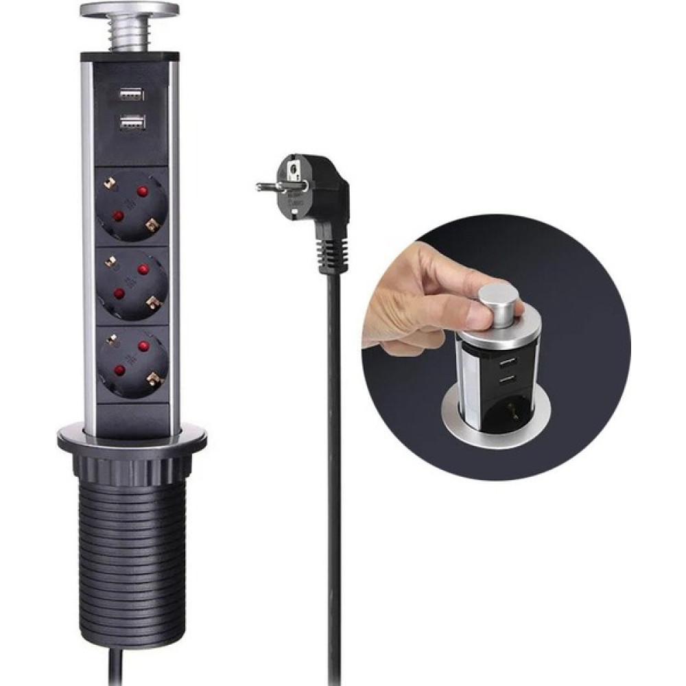 Vea VE-24062 Üçlü 1.5 Metre Kablolu Iki Usbli 60MM Masaüstü Priz Prizler Fiyatı