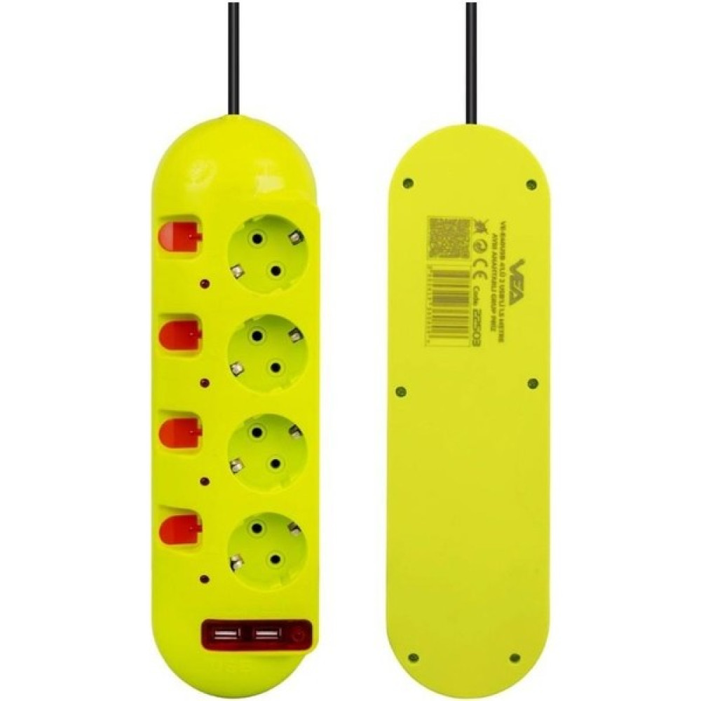 Vea VE-E40USB 4'lü 2 Usb'li 1.5 Metre Ayrı Anahtarlı Akım Korumalı Grup Priz Prizler Fiyatı