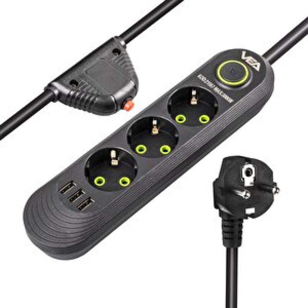 VEA Vea Va-21557 3xusb'li 3'lü 1.5 Metre Akım Korumalı Priz Siyah Prizler Fiyatı