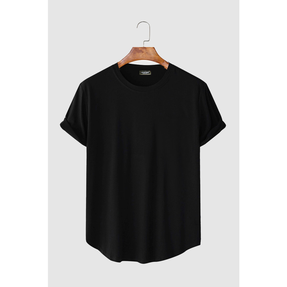 VEAVEN Erkek Siyah Kolları Katlı Oval Kesim Cepsiz Bisiklet Yaka T-shirt Vavn306-0000005-1 S Beden Bayan T-shirt Fiyatı