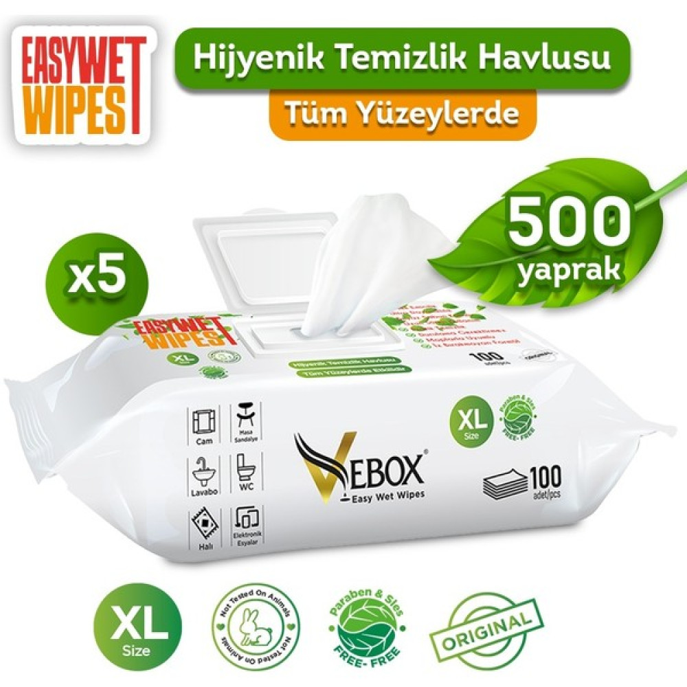 Vebox Easy Wet Wipes Yüzey Temizleme Havlusu 500 Yaprak - 5 Paket 500 Yaprak Bebek Bakım Fiyatı
