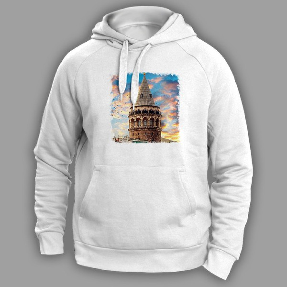 Vectorwear Galata Kulesi Beyaz Sweatshirt Erkek Sweatshirt Fiyatı