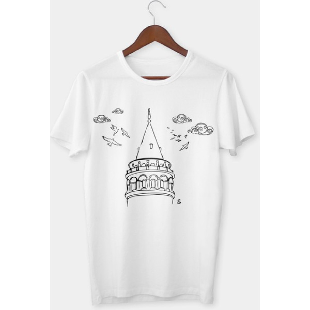 Vectorwear Galata Kulesi Bisiklet Yaka Unisex T-Shirt Galata Tower Unisex T-Shirt Erkek T-shirt Fiyatı
